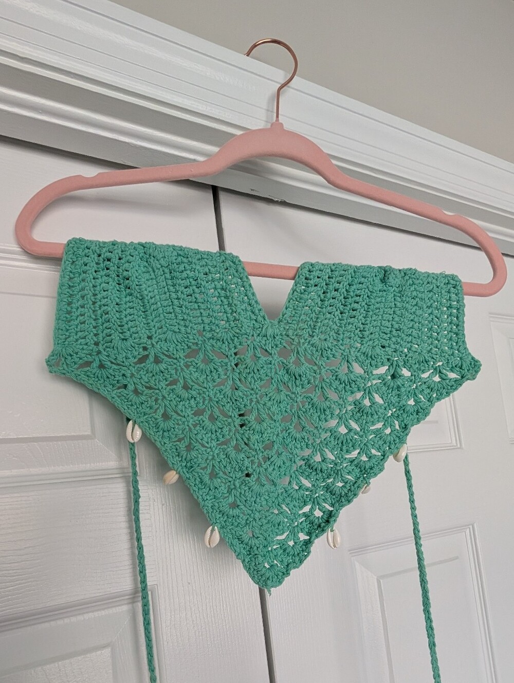 Handmade Green Crochet Shell-Trim Triangle Top